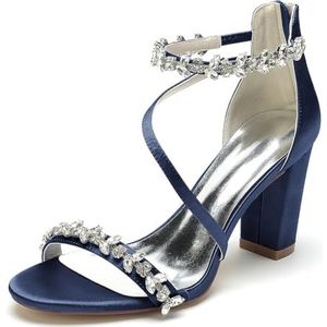 GHSIRUEU Vrouwen Open Teen Enkelbandje Chunk Hak Sandalen Bruidsmeisje Wedding Bridal Party Evening Homecoming Prom Dress Pumps Schoenen,Marine,36 EU