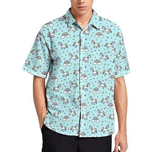 met regenbogen zomer herenoverhemden casual korte mouwen button down blouse strand top met zak XL