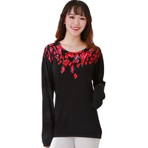 Dierouya Casual blouse met bloemenprint, lange mouwen, dames M, groen, Zwart, S-XXL