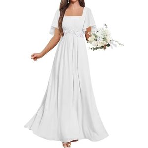 KURFACE Chiffon Moeder van de Bruid Jurken met Mouwen Kant Applique Flutter Mouw Bruidsmeisje Jurk Formele Jurk, Wit, 32