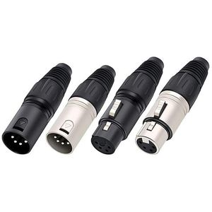 10 Stuks Mannelijk/Vrouwelijk 4Pin XLR Microfoon Audio Kabel Connectoren Kabelklemmen Zwart en Zilver (Kleur: 10xF-Zwart)