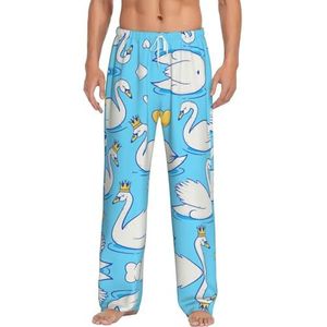 Leuke Zwaan Mannen Lange Lounge Wear Broek Nachtkleding Pyjama Bodems Nachtkleding Met Zakken En Trekkoord, Wit, S