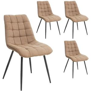 DUPI Set van 4 eetkamerstoelen van stof, versterkt frame, rugleuning en gevoerde zitting, moderne comfortabele stoel (cappuccino)