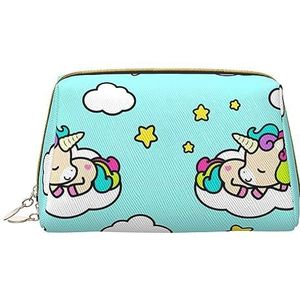 Schattige baby eenhoorn leer wasbare make-up tas voor vrouwen, reizen cosmetische tassen, draagbare rits etui organizer zakje, schattige baby eenhoorn, één maat, Schattige Baby Eenhoorn, Eén maat