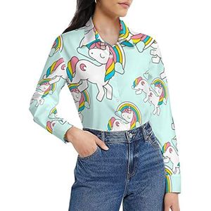 Eenhoorn damesshirt met lange mouwen, button-down blouse, casual werkshirts, tops, 5XL