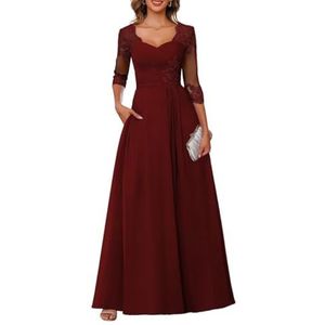 Dames chiffon moeder van de bruid jurk voor bruiloft ruches galajurken cocktailjurk plus size, Bordeaux, 32