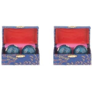 2 Set 2 Stks Massage Ballen met Opbergdoos Baoding Ballen voor Middelbare Leeftijd Mensen Panda Blauw 42 cm