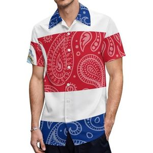 Paisley en Costa Rica Vlag Heren Korte Mouw Shirts Casual Button-Down Tops T-shirts Hawaiiaanse Strand Tees 2XS