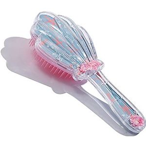 Zeemeermin ontklitter haarborstel, ontwarrende haarkam kerst schelp glitter kam haarborstel massage hoofdhuid geen pijn ontklitter voor droog en nat haar kinderen meisjes vrouw (roze)