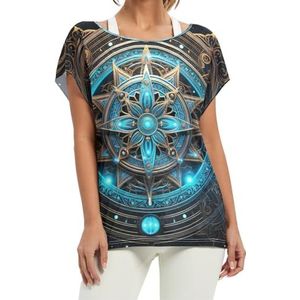 Cool Galaxy Abstract Art Dames Korte Batwing Mouw Shirt Ronde Hals T-shirts Losse Tops voor Meisjes, Patroon, S