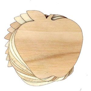 10x houten appel met een blad ambachtelijke vorm 3mm laag (6 x 6cm, geen gat)