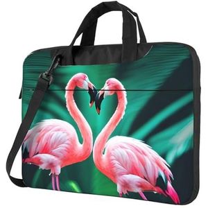 Gele ultradunne laptoptas met kip, laptoptassen voor bedrijven, geniet van een probleemloze en stijlvolle reis, Twee Flamingo's, 14 inch