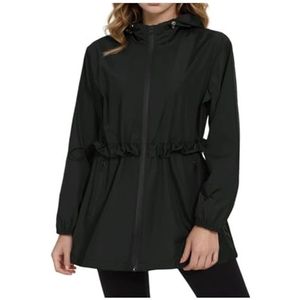 Lichtgewicht Waterdichte Jas Voor Dames, Dunne Zomerjas, Opvouwbare Regenjas Met Capuchon(Noir,XXL)
