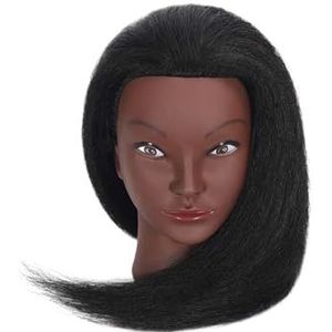 Mannequinhoofd van 100% echt haar, 16 inch, cosmetologiepophoofd for kapperspraktijkvlechten(Black 1 Only Head)