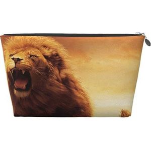 JOYXEONA Fire Lion Patroon Gedrukt Lederen Reizen Toilettas Cosmetische Tas Reistas Clutch Bag, Zilver, Eén maat