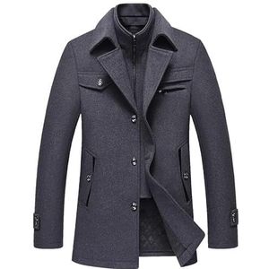 Heren Peacoat Met Afneembare Kraag Wolloen Jack Enkele Rij Knopen Stijlvolle Effen Casual Overjas (Color : Gray, Size : Men-M)