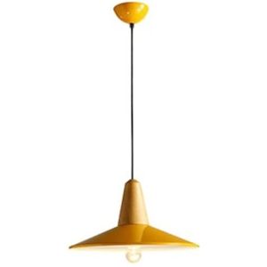 LANGDU Macaron enkele kop kroonluchter creatieve lampenkap met houten aluminium eetkamer hanglamp E27 voet - verstelbaar koord thuis hanglamp for keukeneiland studeerkamer woonkamer bar(Color:Yellow,S