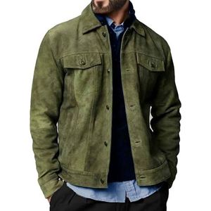 Reynolds Trendy Groen Stijlvol Suède Leren Trucker Jacket - Winter Shirt Stijl Jas Voor Mannen, Groen, L