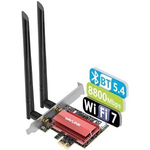 WAVLINK WiFi 7 PCIe-netwerkkaart BE8800, Tri-Band BE200 draadloze adapter met Bluetooth 5.4, low-profile beugel, MU-MIMO, WPA3, koellichaam, voor Windows 10/11 desktop pc, ondersteunt geen