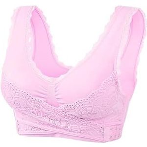 ADPelcote Beha's voor oudere vrouwen, dames draadvrij kanten korset voorkant cross side gesp push-up yoga plus size slaapbeha
