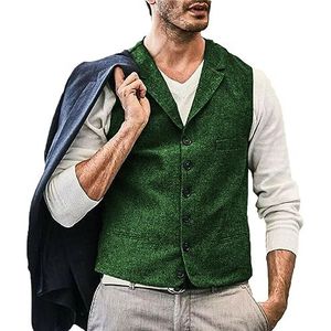 Heren Casual Vest Vintage Tweed Vest Bruiloft Wollen Vest Visgraat Zakelijk Vest Jas EN8 L