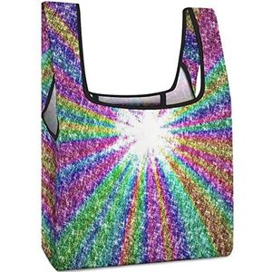 Glitter Regenboog Opnieuw te gebruiken het Winkelen Zakken Vouwbare Grocery Bags Large Fold Up Tote Bag met Lange