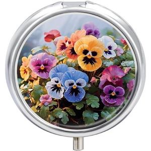 Viooltje Bloemen Pillendoos Mini Pillendoosje Pocket Pil Case voor Mannen Reizen Pillendoos Leuke Pil Organizer 3 Compartiment Geneeskunde Pil Organizer Pil Container Pillenhouder