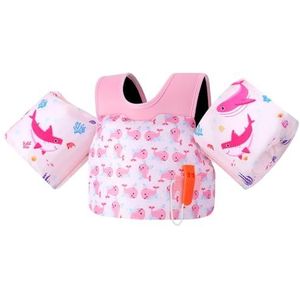 MoKo Zwemvleugels voor kleine kinderen, zwemjack voor kleine kinderen van 22-30-50-66 kg, watervleugels met noodfluitje, schattig zwemvest, accessoires voor strand, zwembad, roze walvis