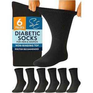 Special Essentials 6 paar heren katoenen diabetische crew sokken zwart 10-13