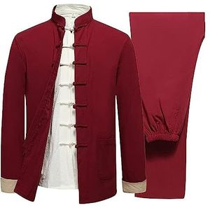 Katoen Linnen Tai Chi Uniform Mannen Lange Mouw Chinese Traditionele Kleding Tang Pak Hanfu Vechtsport Elderl(Red,XXL 3XL)