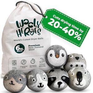 Wooly Heroes Wasdrogerballen - 100% pure biologische wol - milieuvriendelijk en duurzaam - droog 1.000 ladingen (pinguïn en vrienden)