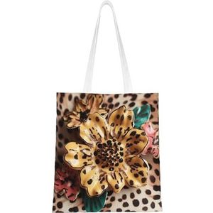VTCTOASY Vintage luipaard bloemenprint canvas draagtassen lichtgewicht schoudertas herbruikbare boodschappentas handtassen voor vrouwen mannen, zwart, één maat, Zwart, One Size