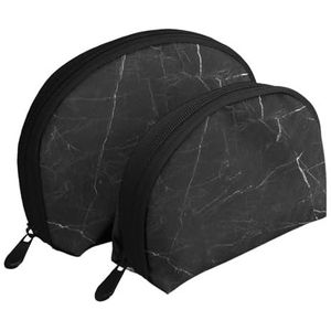 Make-uptas, cosmetische reistas 2 stuks draagbare clutch zakje set zakje organizer zwart marmer textuur, zoals afgebeeld, Eén maat