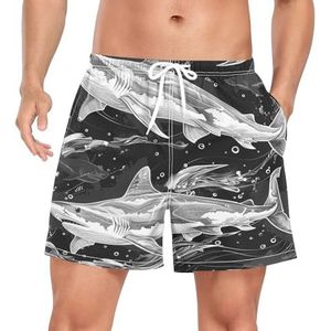 Niigeu Zwart Wit Shark Fish mannen zwembroek shorts sneldrogend met zakken, Leuke mode, XXL