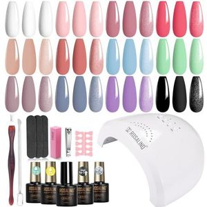 ROSALIND Uv-nagellakset met uv-lamp, 12 + 4 stuks gelnagels, starterset, kleurgel, nagellak, gelnagels voor nagels, manicure, nageldesignset