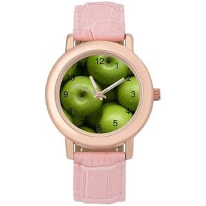 Groene appels waterdruppel dames elegant horloge lederen band polshorloge analoge quartz horloges