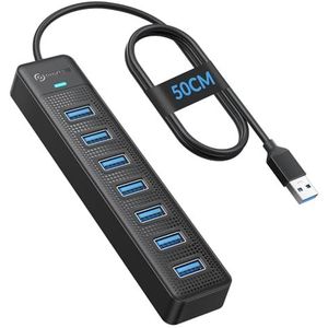 PHIXERO 7 poorts USB-hub, 1,5 ft lange kabel, USB 3.0 hub, USB-verdeler met 15 W USB C Power Port, Super Speed 5 Gbps data-hub, compatibel met alle USB-poorten apparaten