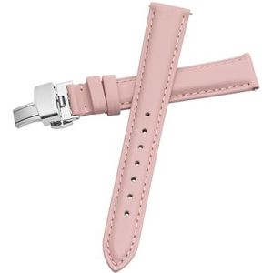 LQXHZ Horlogeband Dames Echt Leer Vlindersluiting Eenvoudig Geen Graan Horlogearmband Wit 12 13 14 15 16 17 Mm (Color : Pink-Silver-B1, Size : 18mm)