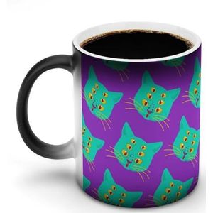 Psychedelische Kat Warmte Veranderende Koffie Mok Keramische Warmtegevoelige Magische Grappige Gift voor Vrouwen Mannen 12oz