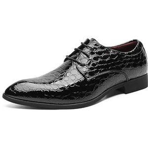 Oxford schoenen for heren met veters, spitse neus, PU-leer, steenpatroon, derbyschoenen, antislip rubberen zool, antislip blokhak, zakelijk (Color : Black, Size : 46 EU)