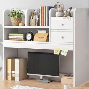 Desktop plank, Open opslag Display Rack, Computer Desk Tabletop Bookshelf, multifunctionele houten desktop boekenplank opslag organisator voor Dorm Office Home(White,72cm/28.3in)