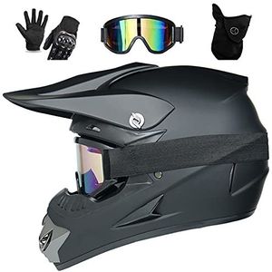 UIGJIOG MTB-Helm Met Volledig Gezicht En Veiligheidsbril Maskerhandschoenen, Motorcrosshelm Zwarte Off-Roadhelm Voor Heren Kinderen Volwassen Motorcrashhelm Voor Crossmotor,A