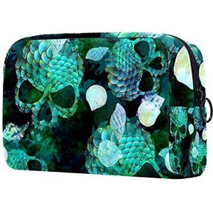 Dames Make-up Tas Meisje Cosmetische Tassen Toilettas Organizer Pouch met Rits Groene Schaal Schedel