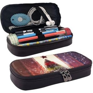 KLLTYHMU Lederen Etui Organizer Grote Capaciteit Potlood Pouch Opbergtas Met Compartimenten Leuke Potlood Tas Franse Bulldog Roze Bril Pen Doos Draagbare Cosmetische Make-up Tas Organizer, Kerstfeest