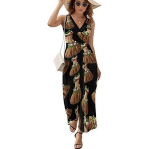 Kokosnoot BH Bloemen Gras Rok Vrouwen Mouwloos V-hals Maxi Jurk Casual Zomer Lange Jurk