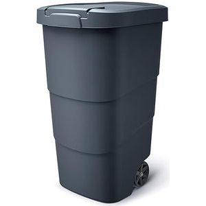 Plastic vuilnisemmer vierkant met wielen en handvat - 110 liter - tuin vuilnisbak zwart met deksel - universele afvalbak met wielen vuilnisbak grote container