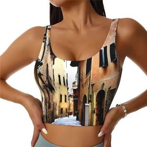 TTYDOKLA Italië Toscaanse print high impact sport bh's, workout tops met ingebouwde beha, voor fitness, hardlopen en yoga, Zwart, S