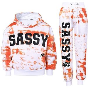 A2Z 4 Kids Meisjes Trainingspak Tie Dye Sassy vlies Hooded - T.S Crop Sassy Orange 13