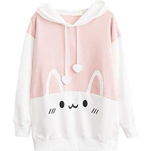 Tiener Grils Vrouwen Kawaii Hoodie Print Losse Casual Trui Leuke Hoodie Tops, Kleur: wit, L