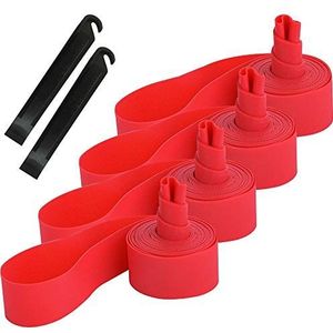 QitinDasen 4 stuks premium pvc-fietsbanden, velgenband, 26 inch (66 cm) mountainbike-banden, lekbescherming, velgenband met 2 stuks fietsbandenlichters (rood)
